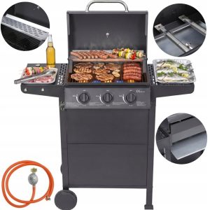 GRILL GAZOWY OGRODOWY LANDGRAF RUSZT MIEJSCE NA BUTLĘ TERMOMETR PÓŁKI